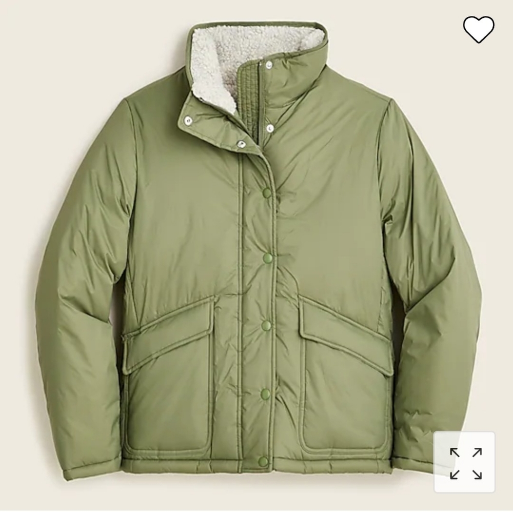 NWT J. Crew Sherpa-lined puffer jacket with Primaloft